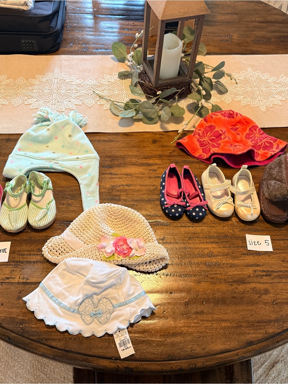 Set of Girls Hats and Shoes - Pink, Red, Cream, Mint